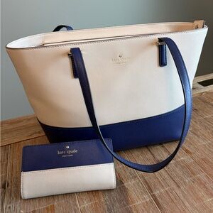 Kate Spade Navy and Cream Tote and Wallet Set